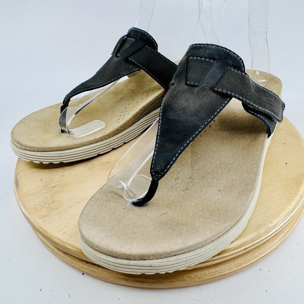 Dansko Reece Sandals Womens 8 38 Black Leather Thong Comfort Adjustable Shoes